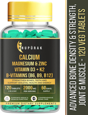 Anupurak Bone Strength Supplement | Calcium Magnesium Zinc D3 K2 | Density & Flexibility(120 Tablets)