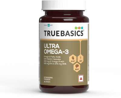 TRUEBASICS Ultra Omega 3 Fish Oil Capsules, Triple Strength with 1250 mg Omega 3(30 No)