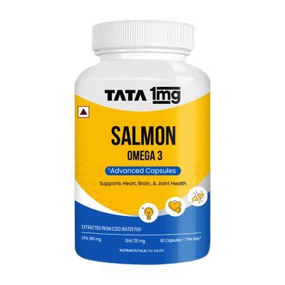 TATA 1mg Salmon Omega 3 Fish Oil 1000mg,Fish Oil Capsule with Omega-3(60 Capsules)