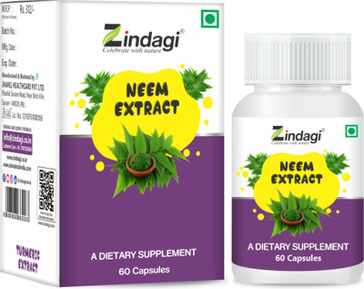 Zindagi Neem Extract Capsules|Dietary Supplement |Anti Bacterial Properties|(2 x 60 Tablets)