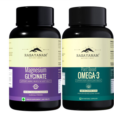 Rasayanam Vegan Omega-3 & Magnesium Combo | Heart, Brain & Muscle Support(2 x 60 Capsules)