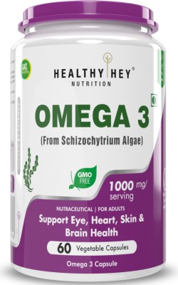 HealthyHey Nutrition Natural Omega 3 - Plant-Based - Support Heart, Brain & Joint - 60 Veg Capsules(1000 mg)