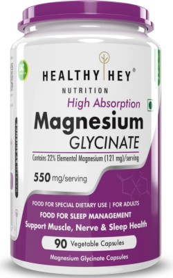 HealthyHey Nutrition High Absorption Magnesium Glycinate, 550mg, 90 Vegetable Capsules(90 No)