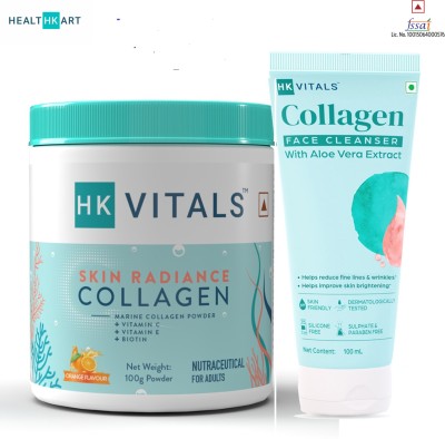 HEALTHKART Skin Radiance Collagen Supplement, 100 g with Collagen Face Cleanser(2 x 50 g)