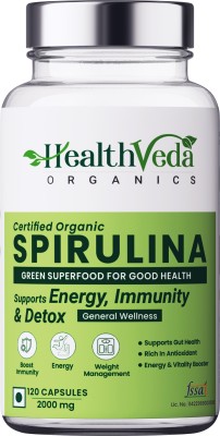 Health Veda Organics Plant Based Spirulina Green Food For Good Health(120 Capsules)