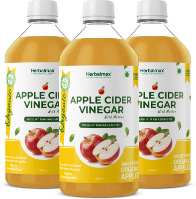 Herbal max Raw, Unfiltered & Unpasteurized Apple Cider Vinegar with Mother for Weight Loss(3 x 450 ml)