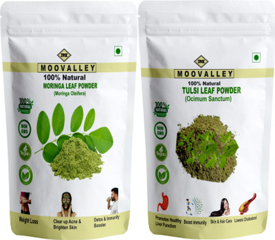 Moovalley Organic Moringa and Tulsi Leaf Powder | Superfood Combo Pack(2 x 100 g)