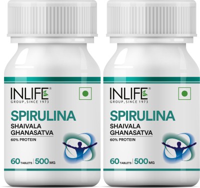 INLIFE Spirulina Supplement 500 mg - Vegetarian Tablets(2 x 60 No)