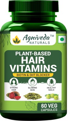 Agniveda Naturals Plant-Based Hair Vitamins Biotin, DHT Blocker, Promotes Hair Growth(60 Capsules)