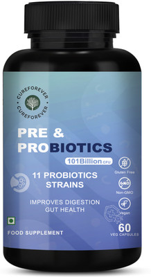 CureForever Prebiotics and Probiotics 50 Billion CFU Enhances Digestion Support Gut Health(60 Capsules)