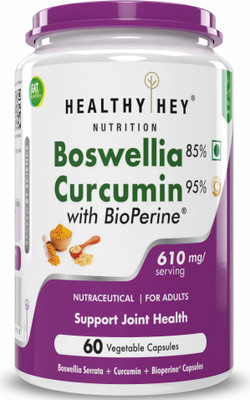 HealthyHey Nutrition Boswellia Serrata & Curcumin with Bioperine - 60 Vegetable Capsules(60 No)