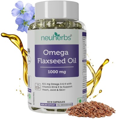 Neuherbs Flaxseed Oil Capsules | 821 mg Cold Pressed 3-6-9 For Heart, Joint & Skin(60 No)