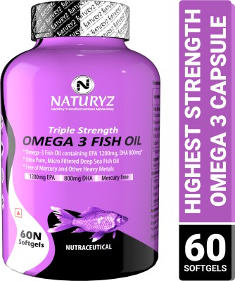 NATURYZ Triple Strength Omega 3 Fish Oil with 2450 mg Omega 3-6-9(EPA 1200mg DHA 800mg)(60 Capsules)