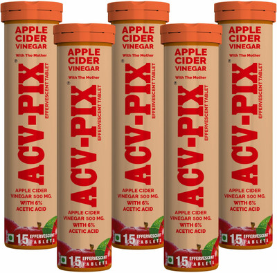acv-pix APPLE CIDER VINEGAR EFFERVESCENT TABLET WITH MOTHER,VIT B6 & B12(5 x 15 Tablets)