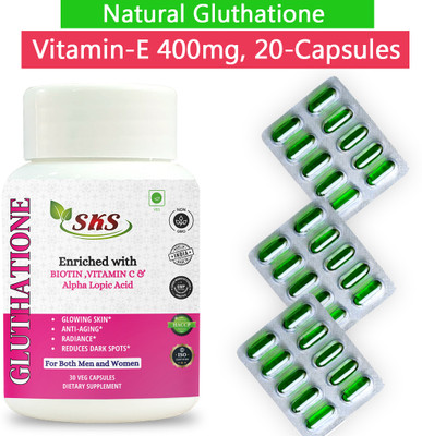 SKS BIOTECH Vitamin E 30 Capsules and Glutathione Combo(2 x 15 Capsules)