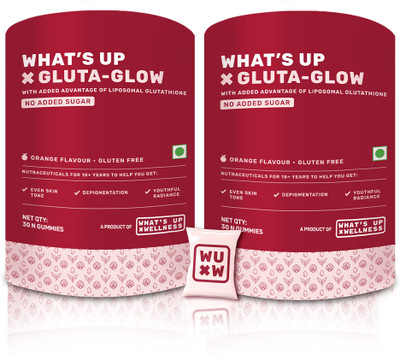 What's Up Wellness Gluta-Glow Gummies with Glutathione| Radiant & Youthful Skin | No Added Sugar(2 x 30 No)