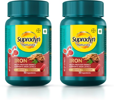 Supradyn Naturals Iron with 3X Iron, Shatavari, Zinc, Vitamin C, Folic Acid, 30 nutrients(2 x 30 Tablets)