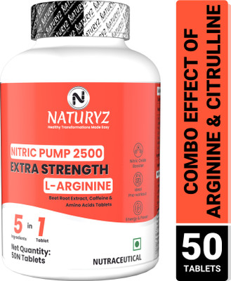 NATURYZ Nitric Pump 2500 L-Arginine Citrulline Caffeine for Pre-workout & Stamina(50 Tablets)