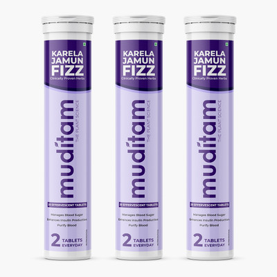 Muditam Ayurveda Karela Jamun Fizz (Karela Jamun Juice) Effervescent Tablet Ideal for 1 Months(3 x 20 Tablets)