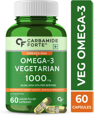 CARBAMIDE FORTE Veg DHA Omega 3 Capsules 1000mg Tablets, Vegan Omega 3 no Fish Oil Used(60 No)