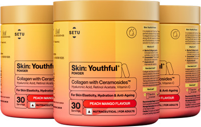 SETU Skin: Youthful Collagen Powder| Improves Skin Hydration & Elasticity (90 No)(3 x 210 g)