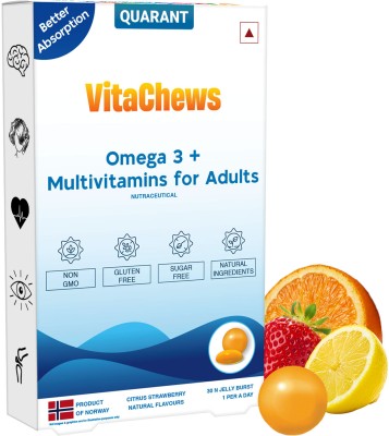 QUARANT VitaChews Omega 3 Fish Oil + Multivitamin Men & Women for Heart & Overall Health(30 No)