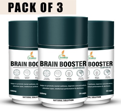 grinbizz Brain Booster Capsule Natural Mind Booster/Improve Focus/Concentration Booster(3 x 30 Capsules)