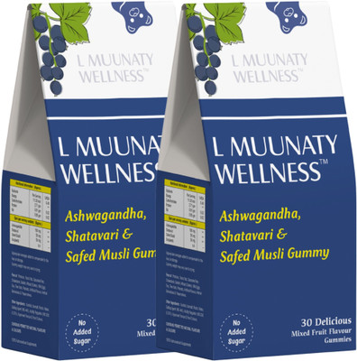 L MUUNATY WELLNESS Ashwagandha | Shatavari & Safed Musli Delicious Mixed Fruit Flavour Gummies(2 x 30 No)