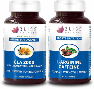 Bliss Welness CLA 2000 + L-Arginine Nitric Oxide &Caffeine Supplement 60 Capsules + 60 Tablets(2 x 60 No)