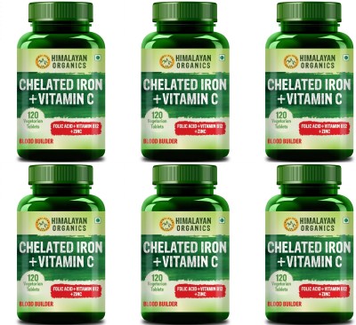 Himalayan Organics Chelated Iron with Vitamin C,B12,Zinc Supplement, 120 Veg Tablets x Pack of 6(6 x 120 Tablets)
