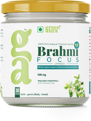 Green Aura Brahmi Focus Capsules | Ayurvedic Memory Booster(30 Capsules)