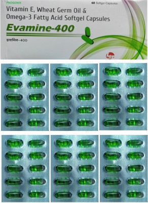 Progenix |EVAMINE|VITAMIN E,WHEAT GERM OIL & OMEGA3 CAPSULES FOR HAIR,GLOWING SKIN & NAIL(60 Capsules)