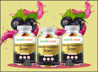 NUTRICOUNT Sleep Support Melatonin Ashwagandha, Chamomile extract & L-Theanine 90 Gummies(3 x 30 No)