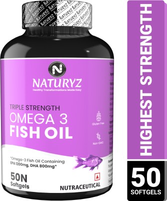 NATURYZ Triple Strength Omega 3 Fish Oil Capsules with Highest EPA 1200mg, DHA 800mg(50 Capsules)