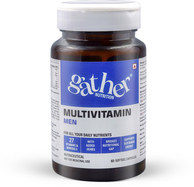 Gather Nutrition Multivitamin Men’s | Boost Immunity, Stamina & Support Health & Brain Function(60 Capsules)