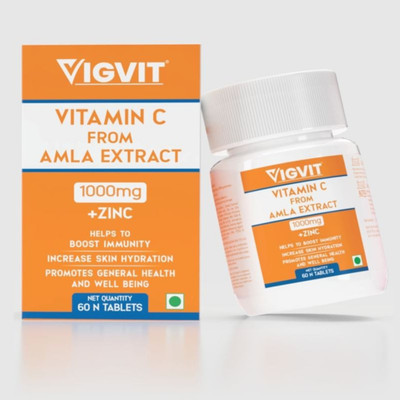 Vigvit Vitamin C Tablet 1000mg With Zinc & Amla Extract | Increse Skin Hydration(60 Tablets)