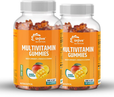 Urjiva NUTRITION Multivitamin Gummies Boost immunity,Strength & Stamina Mango Flavor Combo(2 x 30 No)
