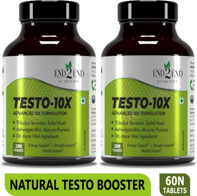 End2End Nutrition Testo-10X Ayurvedic Testosterone Booster with Tribulus, Ashwagandha & Ginseng(2 x 30 Tablets)