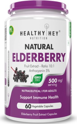 HealthyHey Nutrition Natural Elderberry Fruit Extract, 500 mg, 60 vegetable capsules(60 Tablets)