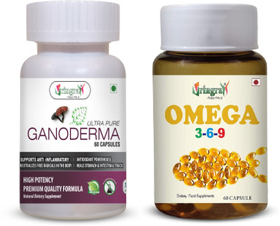 Vringra Ganoderma & Omega Capsules-Fish Oil Capsules-Fatty Acid-Ganoderma Powder (Combo)(120 Capsules)