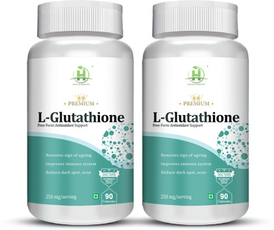 Healthy Nutrition L-Glutathione 90 Caps for Glowing Skin | Dark Spots | Immune System (Pack of 2)(2 x 90 Capsules)