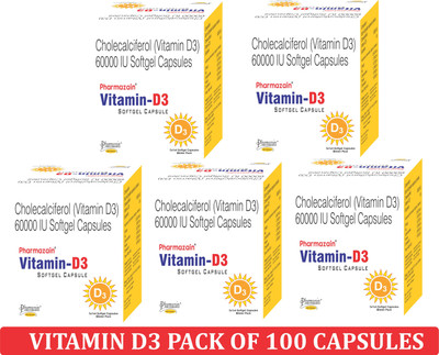 PHARMAZAIN LIFE SCIENCES Vitamin D3 Softgel Capsule for Bone Joint Mental Health & Heart for Men & Women(5 x 20 Capsules)