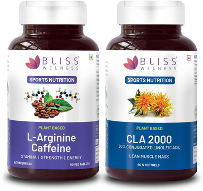 Bliss Welness CLA 2000 + L-Arginine Nitric Oxide &Caffeine Supplement 60 Capsules + 60 Tablets(2 x 60 No)