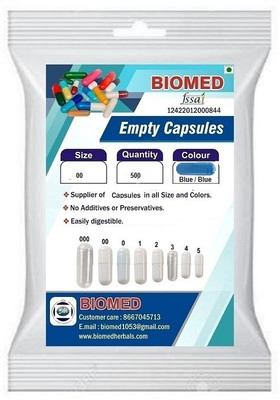 biomed Pharma raw materials Empty Capsules size 00 Blue / Blue(500 No)
