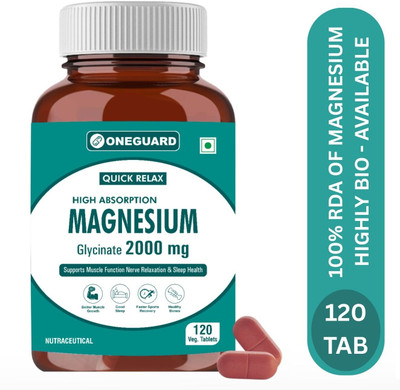 Oneguard Magnesium Glycinate Supplement 2000mg chelated form Muscle Recovery &Good Sleep(120 Tablets)