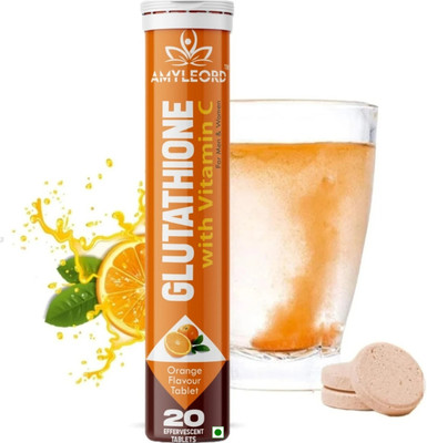 Amyleord Glutathione Skin Glow Effervescent with Vitamin C For Glowing skin | Orange(20 Tablets)