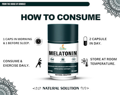 grinbizz Melatonin Capsule Helps to Reduces Stress & Anxiety/Sleeping Well/Mind Wellness(30 Capsules)