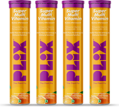 The Plant Fix Plix Multivitamin 15 Effervescent Tablets for Daily Nutrition Orange(4 x 15 No)