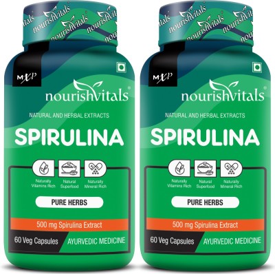 nourishvitals Spirulina Pure Herbs, 500 mg Spirulina Extract, Naturally Vitamins Rich(2 x 60 Capsules)