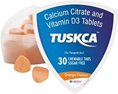 TUSKCA Calcium with Vitamin D3- Chewable tablet for Bone Health Orange Flvr(30 Tablets)